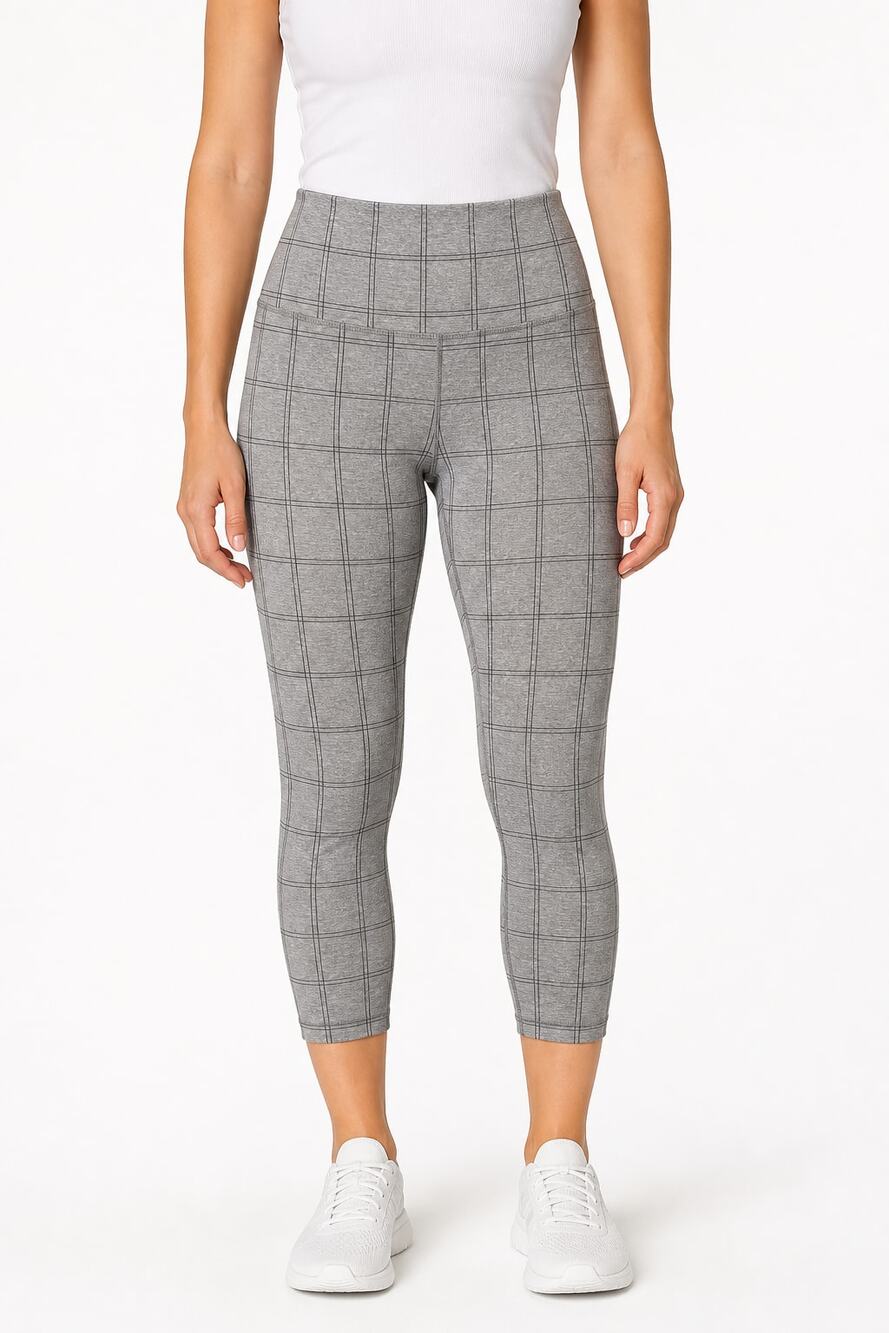 Vuori Clean Elevation Leggings Gray Windowpane Cropped Women's M Athleisure Gym